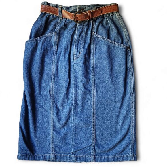 Vintage Cherokee denim MIDI skirt with belt. Size 6. - Picture 1 of 7